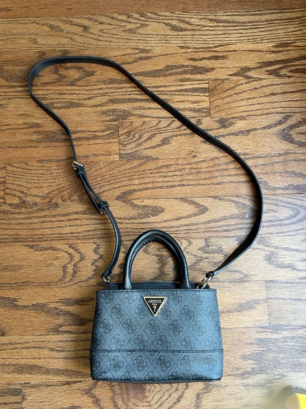 GUESS Black Monogram Mini Satchel Crossbody Bag